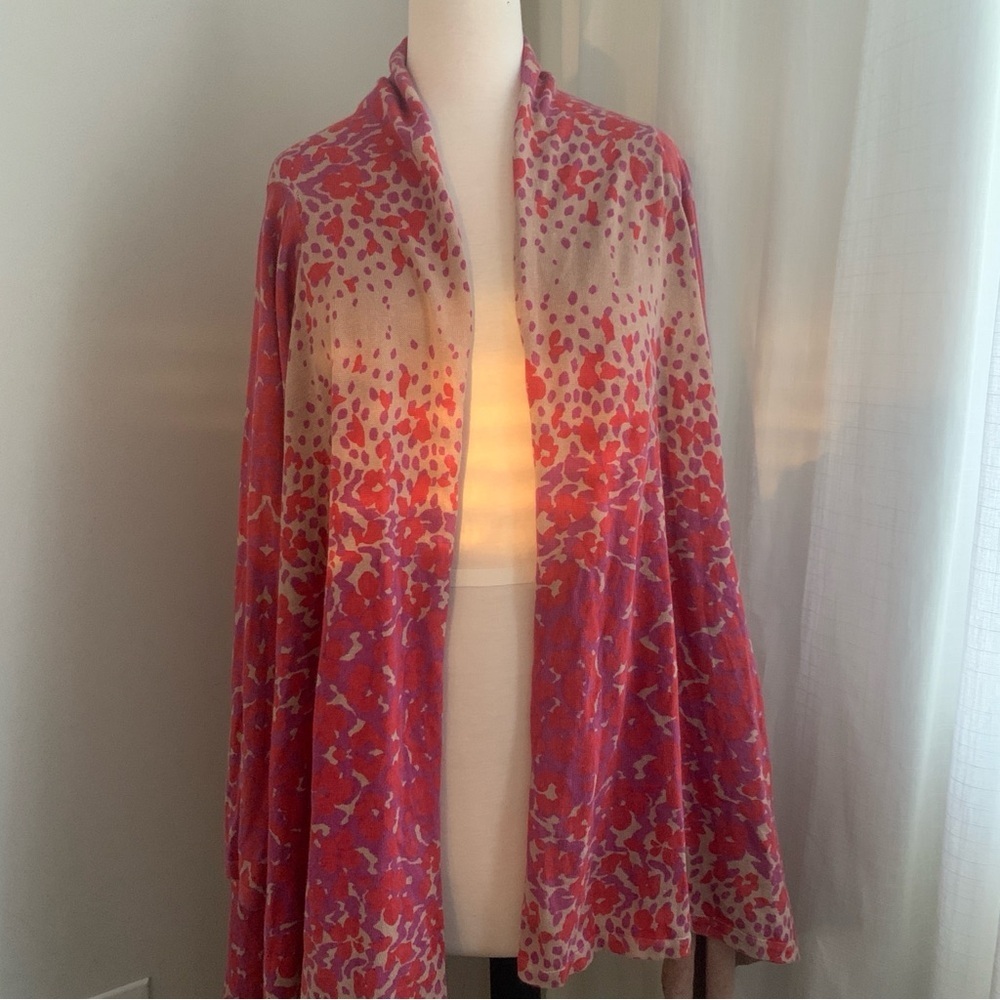 Jessica London Chic Red and Beige Patterned Shawl Cardigan Sweater Size 18-20